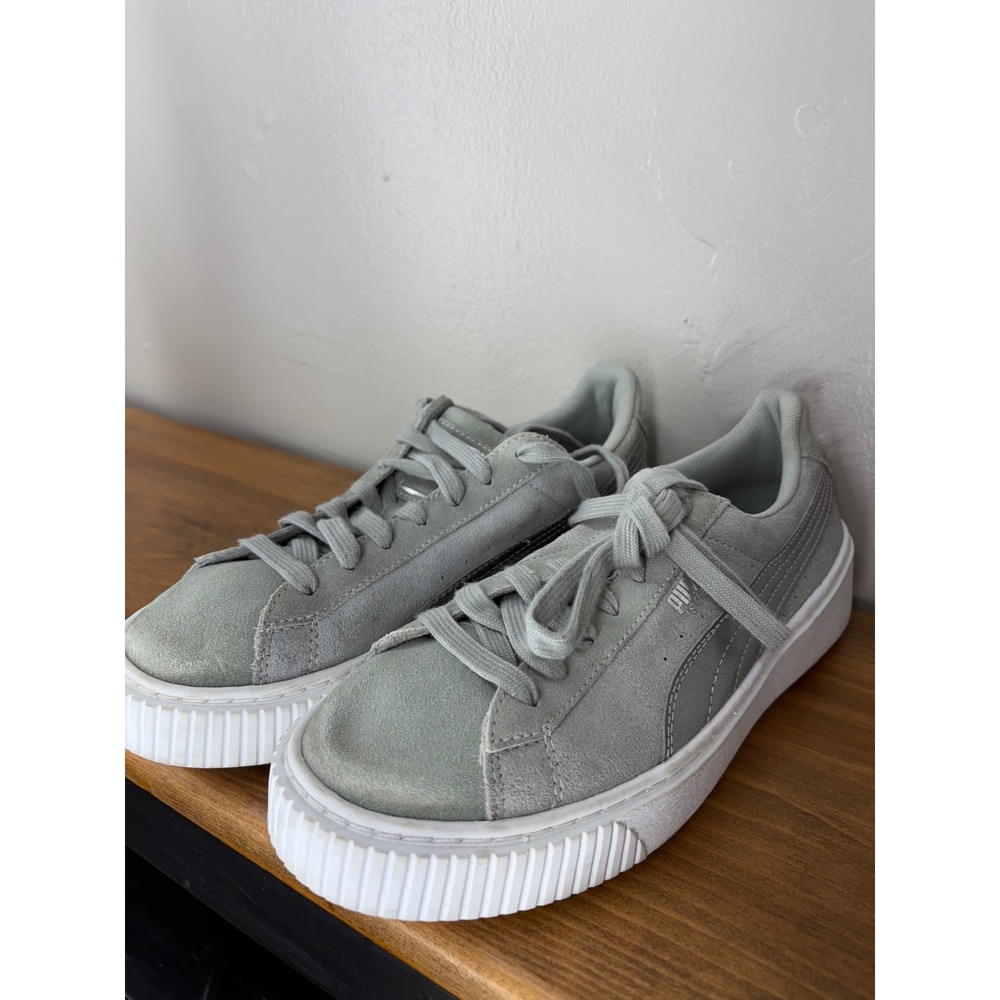 Puma Suede Platform Trace Quarry Grey Silver Sneakers 364594-02 Womens 8